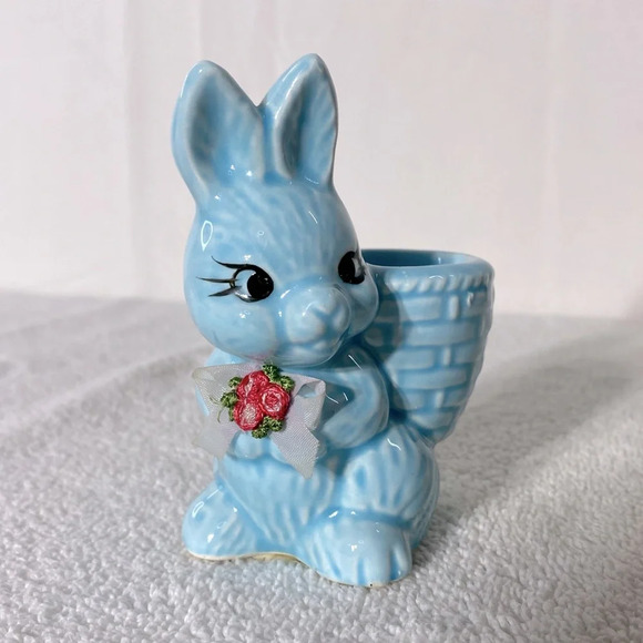 Vintage Blue Bunny Rabbit Egg Cup Holder 1950’s Anthropomorphic - Picture 2 of 11